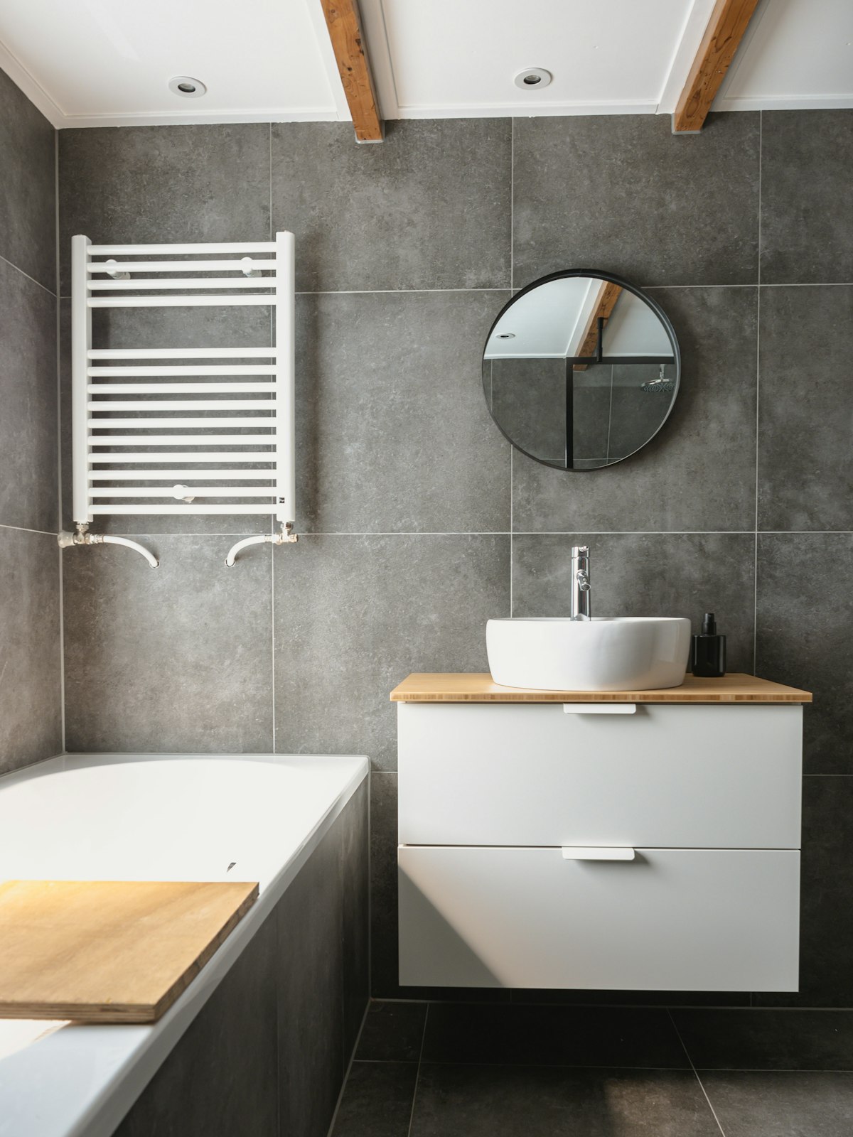 Modern bathroom with new bathtub