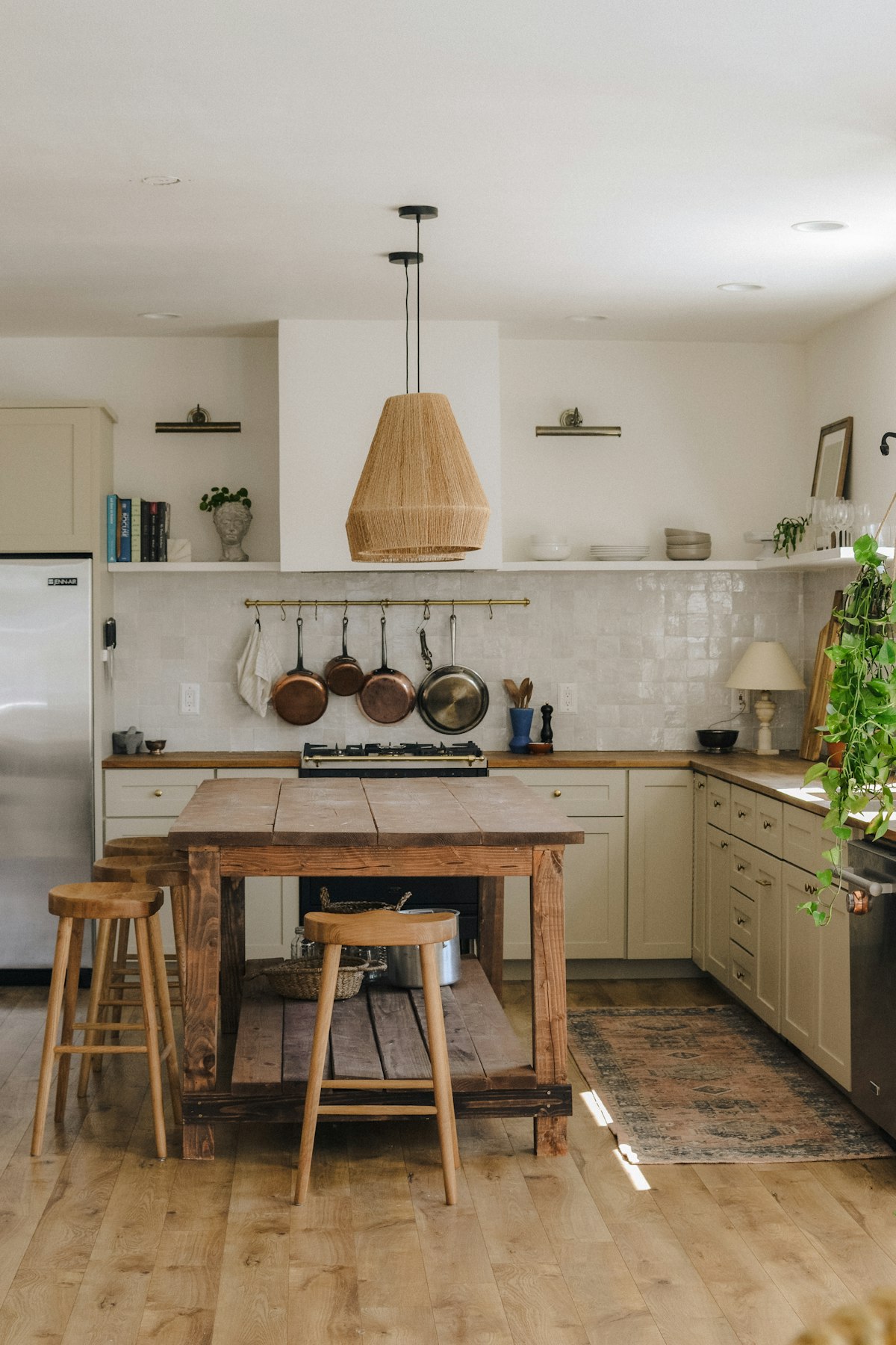Rustic kitchen with wooden island